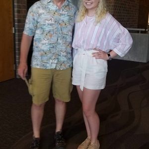 Pink and white striped blouse